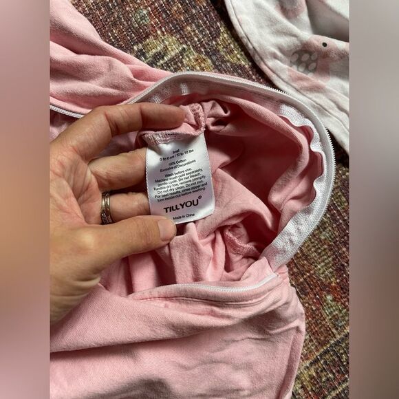 Set of 2 small 0-6 month TillYou Pink and White Baby elephant print Sleep Sacks - Picture 7 of 8